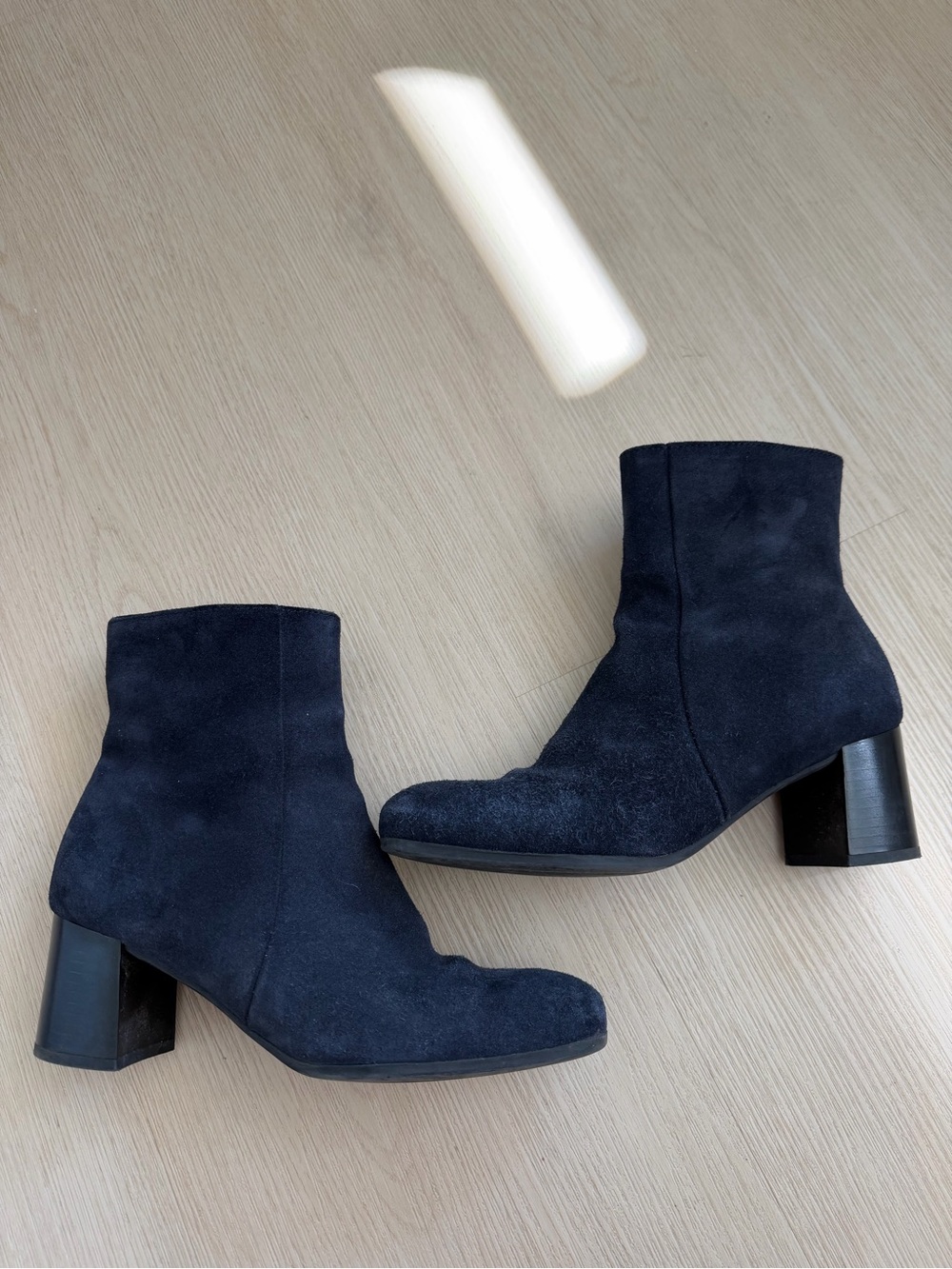 La Canadienne Navy Blue Suede Ankle Boots Block Heel Style 38435 Size 6 M